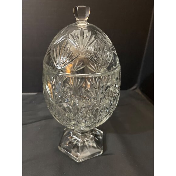 Vintage Cristal-D-Arques Egg Shaped Pedestal Lidded Candy Dish 9” - Picture 2 of 6